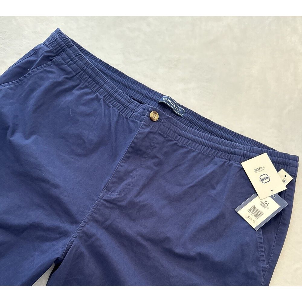NEW Crown & Ivy XXL Mens Dark‎ BLUE Motion Flex Straight Fit Pants Elastic Waist